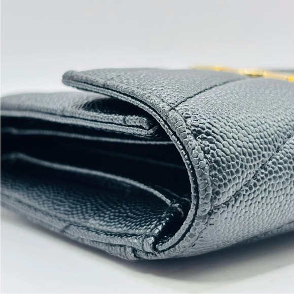 Yves Saint Laurent Black Chevron Wallet with Gold Logo - Picture 8 of 13